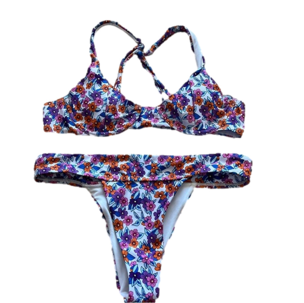 Floral Bikini High Cut Size Medium Two Piece Swimsuit